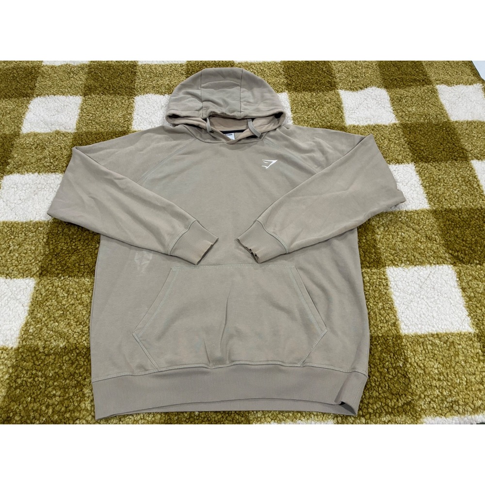 Gymshark Mens Essential Hoodie Tan Beige Logo Pullover Fleece Sweatshirt L A2A4G